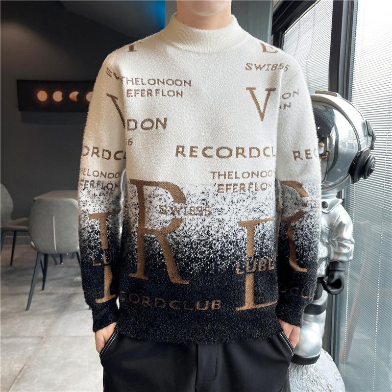 Pullover für Herren, halbhoher Halsausschnitt, Strickunterteil, warme, trendige Winterkleidung