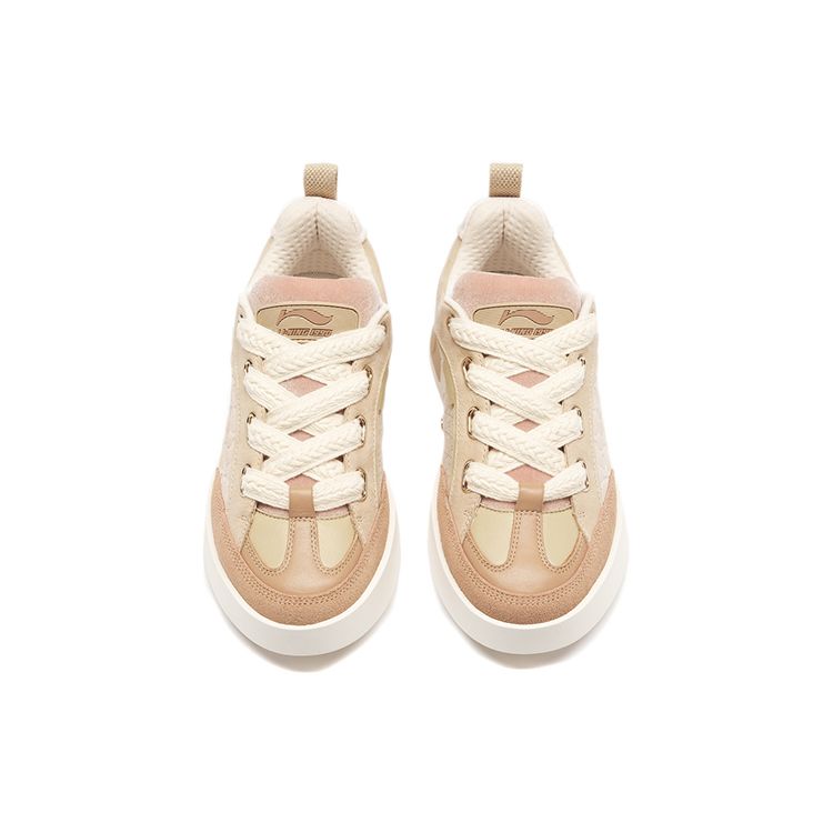Li-Ning 1990 Wind Chime Retro Color Block Non-Slip Wear-Resistant Low-Top Skate Shoes Women Sneakers Milk-Brown ALFS178-1