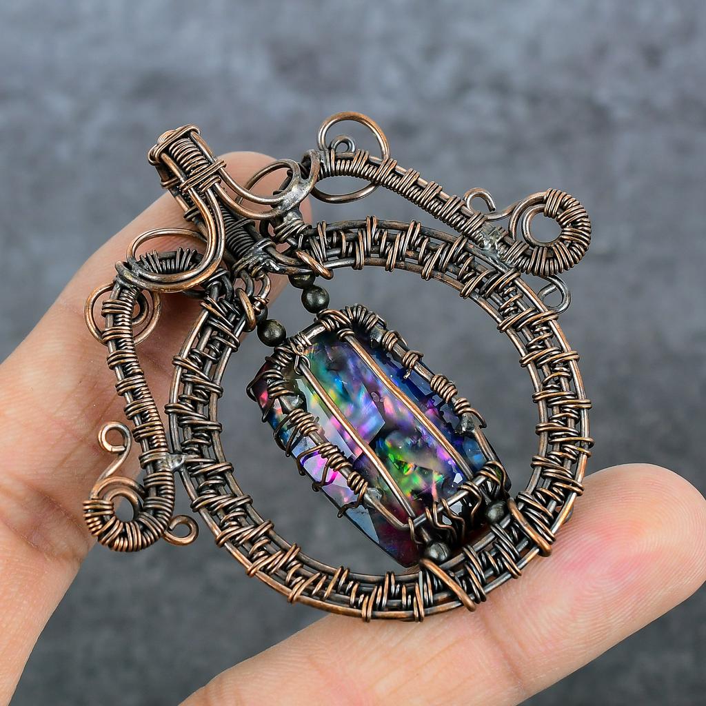 Mystic Topaz Handmade Copper Wire Wrap Jewelry Pendant 2.56" A0b34