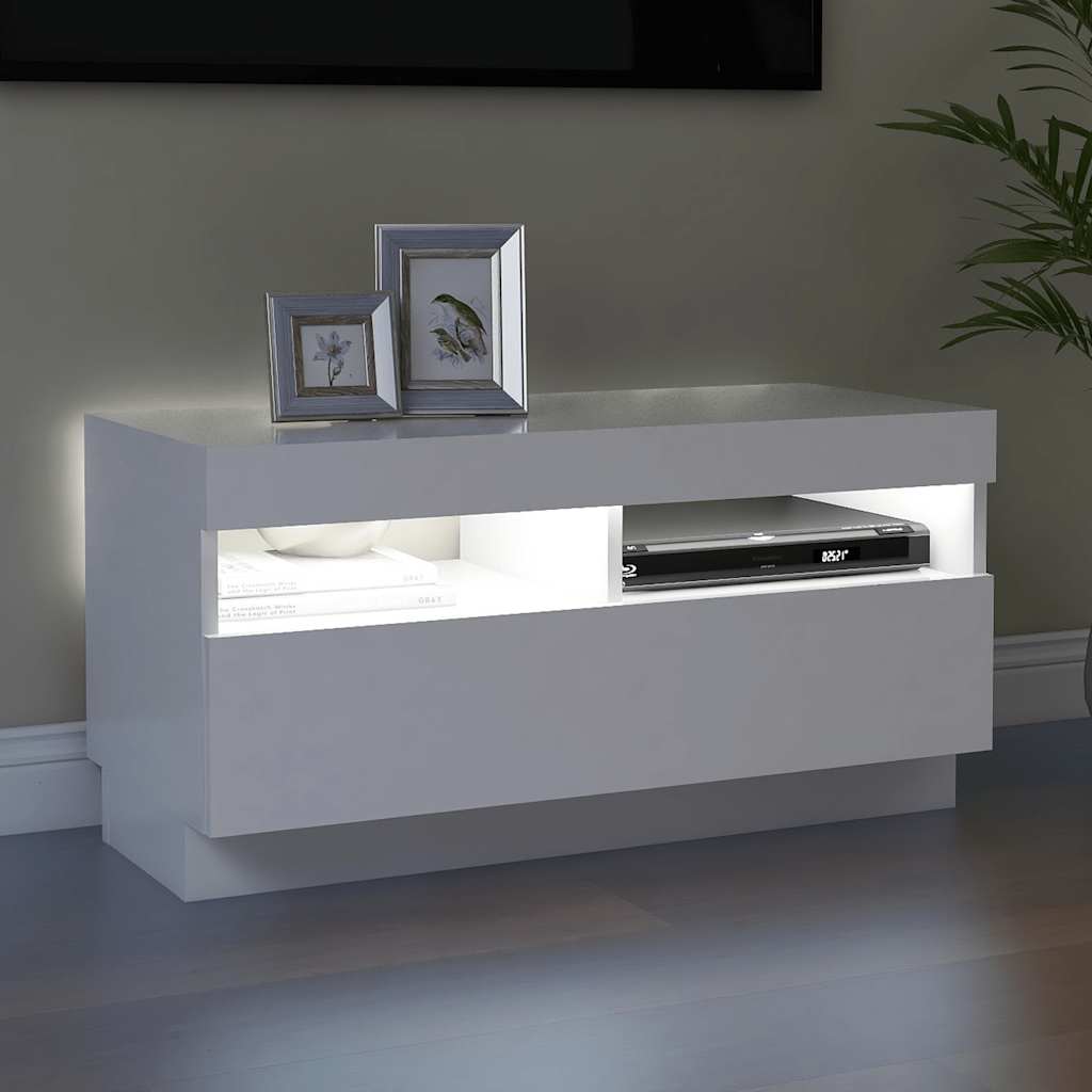 Vidaxl Szafka Pod Tv Z Oświetleniem Led, Biała, 80X35X40 Cm