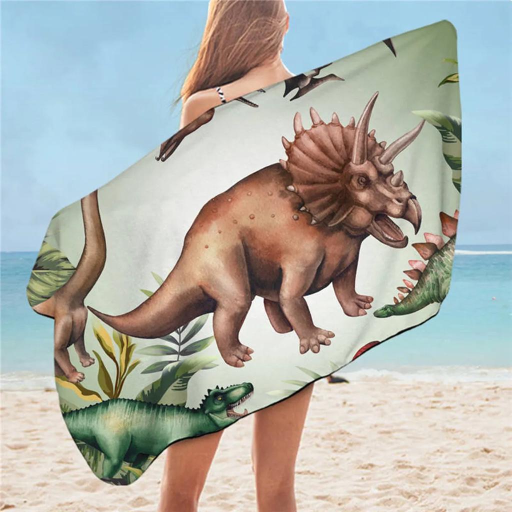 Cartoon Dinosaur Beach Towel for Bathroom Jurassic Print Travel for Kids Boys Microfiber Quick Dry Blanket Camp Swim Women Men