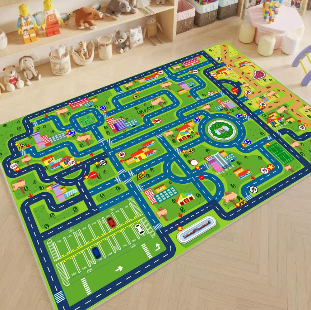 Playful City Traffic Route Carpet Living Room Bedroom Rug Interactive Rug Kid Playmat Parent-child Activity Rug Birthday Gift