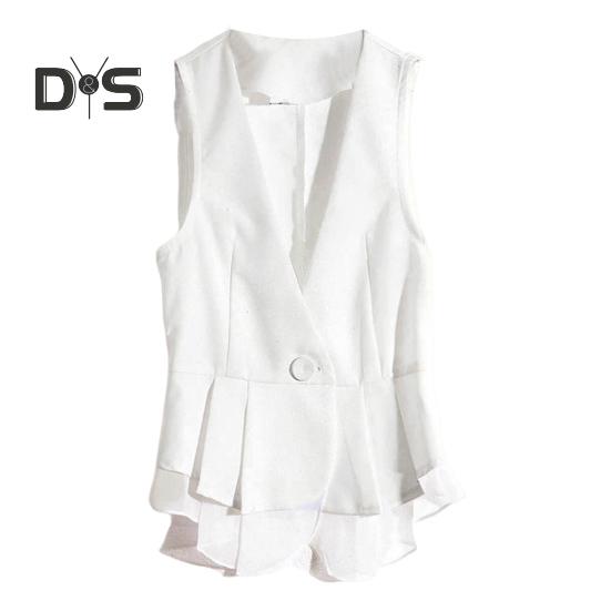 Dámská dámská vesta kabát na jeden knoflíček zapínání bez rukávů nařasený volán síťovaná patchwork kabátek slim fit jednobarevný ležérní denní nošení vesta