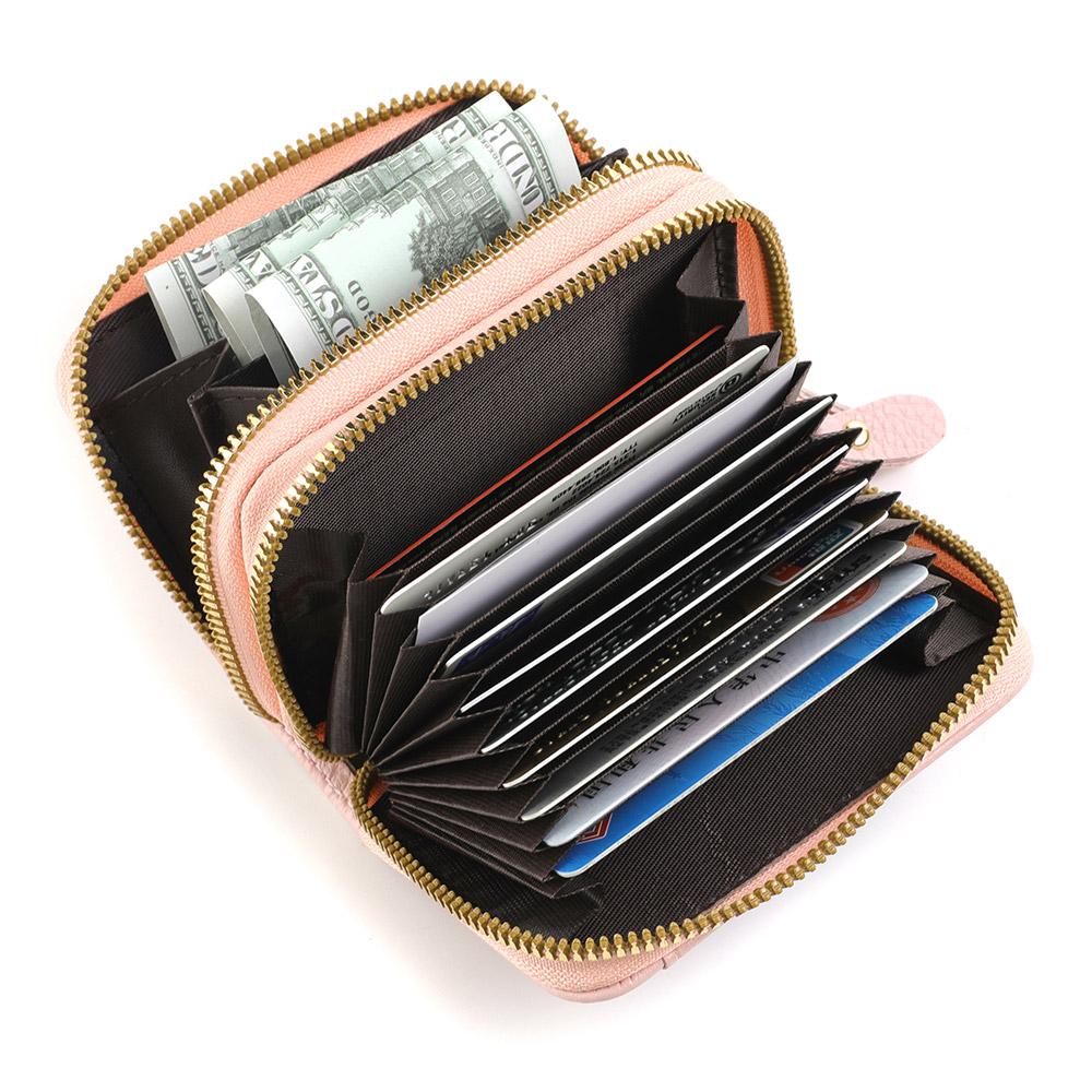 PU Leather Double Zipper With Photo Window Credit Card Holder Women, Cute Cartoon Print Ladies Perfect Birthday Gift