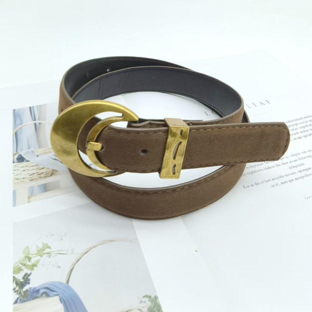 Retro Buckle Suede Leather Belt Luxury Design Waistband Trendy Waist Belt  For Women