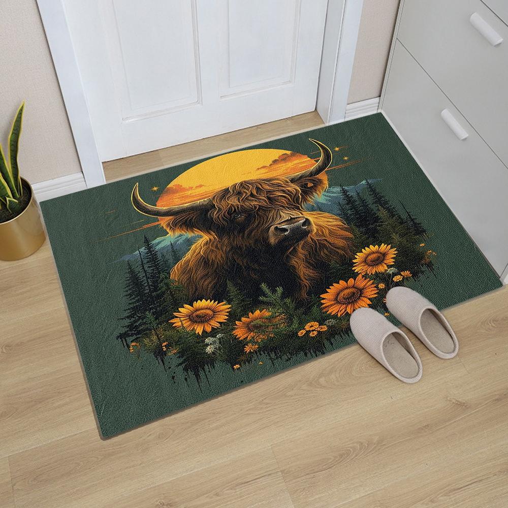 Alfombra de Cocina con Estampado de Vaca de las Tierras Altas para Sala de Estar, Comedor, Lavadero, Suelo de Baño, Balcón, Pasillo, Felpudo Antideslizante