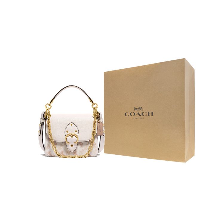 Coach Beat 18 Horse And Carriage Print Chain Coated Canvas And Leather Small Square Handbag Women handbags Cream 4603-B4RGL