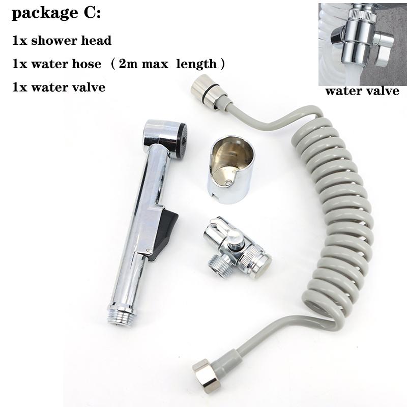 ABS Press Handheld Hose Spray Shower Head Hose Toilet Bidet Douche Bathroom Shower Self Cleaning Sprayer Kit Water Tap Valve