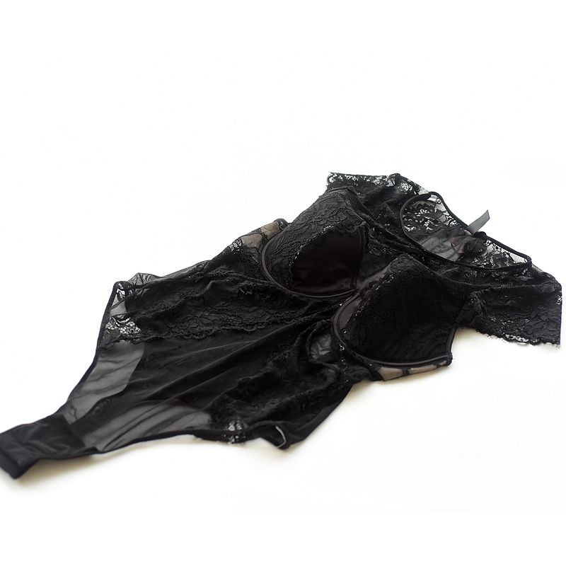 

Australia Bras Lace Sexy Jumpsuit Outwear Mesh Sexy See-through Wear-Free Bra One-Piece Short Sleeve Tops Black (non-refundeable) 38E/F 85E/F