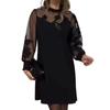 Damen Spitze Ärmel Etuikleid Rundhals Langarm Elegant Schwarz Mini Midi Partykleid