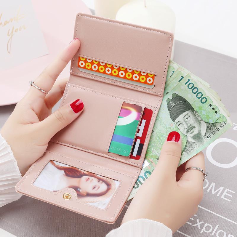 Fashion Cute Pearl Wallet Simple PU Leather Hasp Three Fold Coin Purse Card Holder For Women Girl Student Slim Coin Pocket