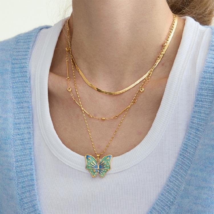 Glossy Butterfly Motifs Necklace Sturdy Stainless Steel Design Seamlessly Transitions From Office To Party