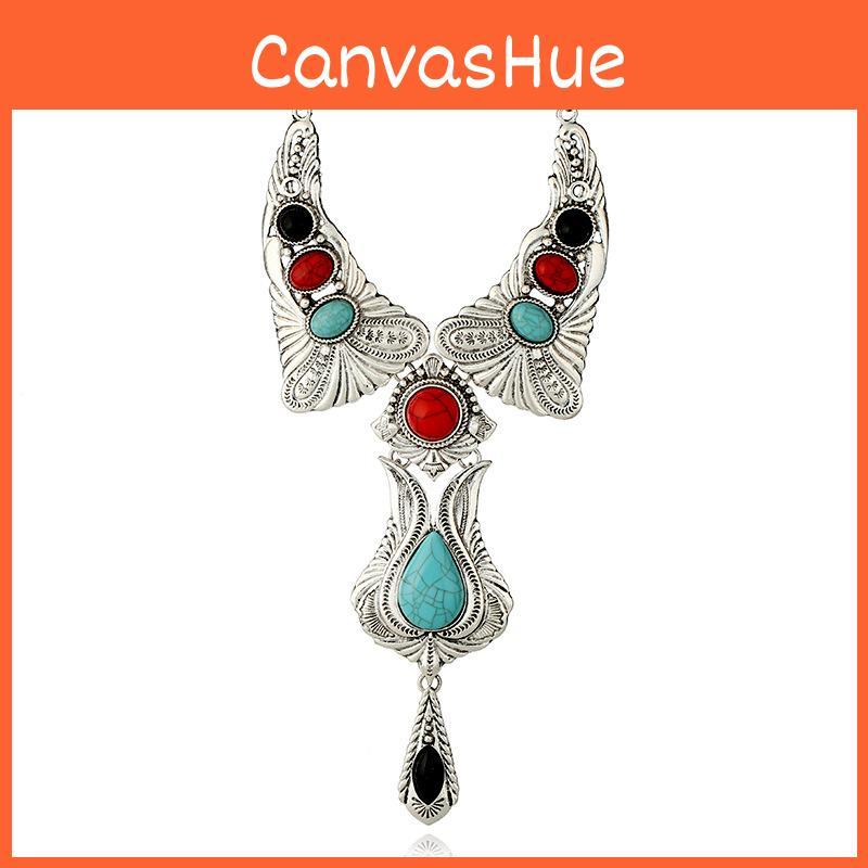 Pendant Turquoise Vintage Necklace With Alloy Chain And Multilayer Design