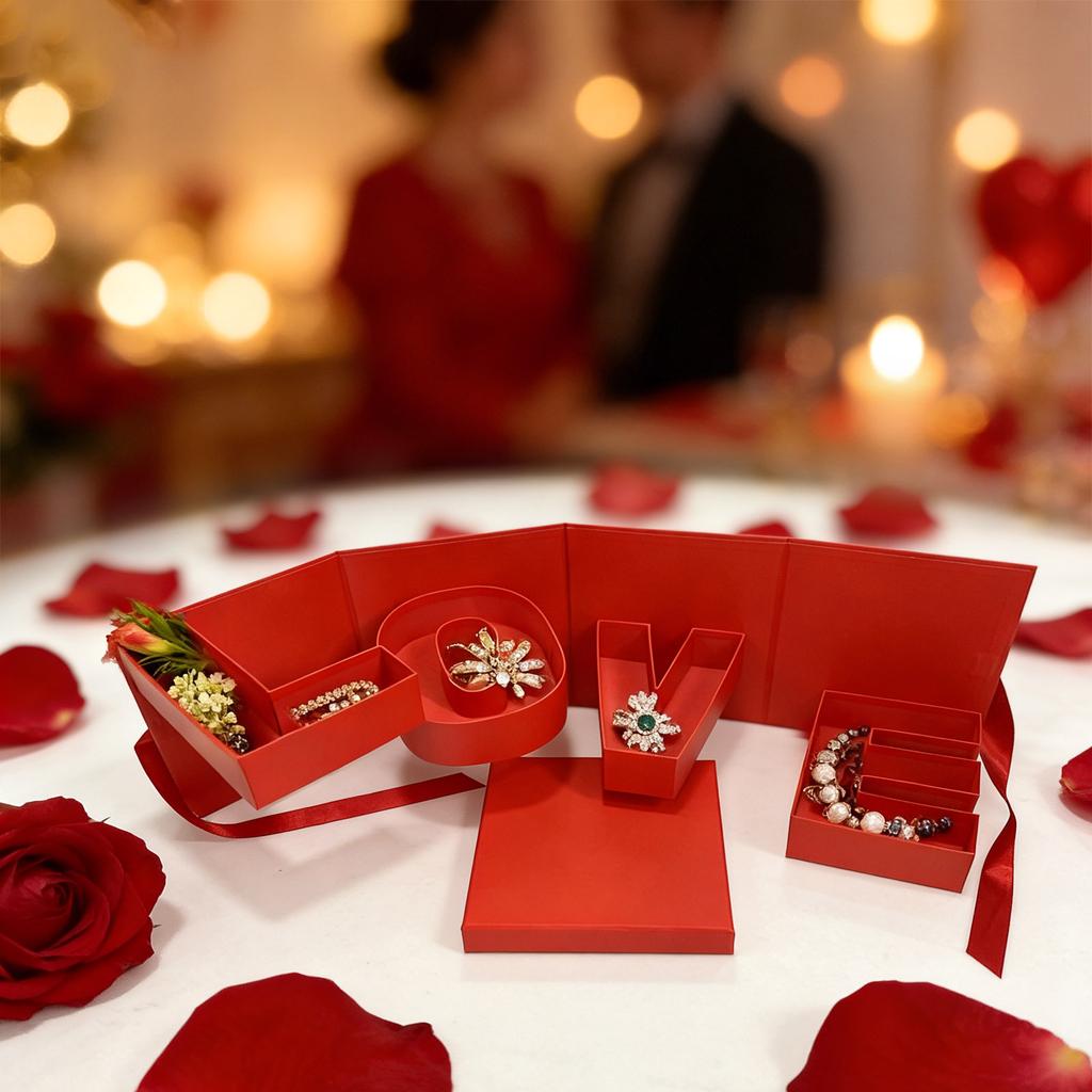 Valentine's Day Flower Gift Box For Women Empty Valentine Gifts For Mom Letter Shaped Box Rotating Double Floral Container With Lid Fillable Chocolate