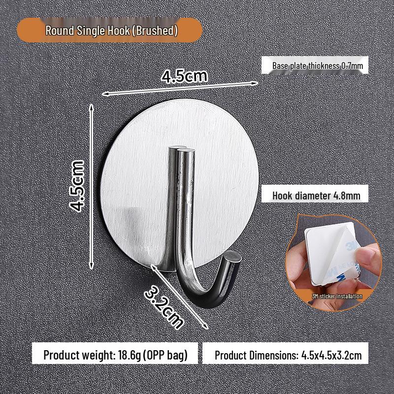 Ganchos de pared adhesivos de acero inoxidable duraderos - Sin taladro, Fuerte capacidad de carga, Ganchos metálicos para ropa sin dejar marca