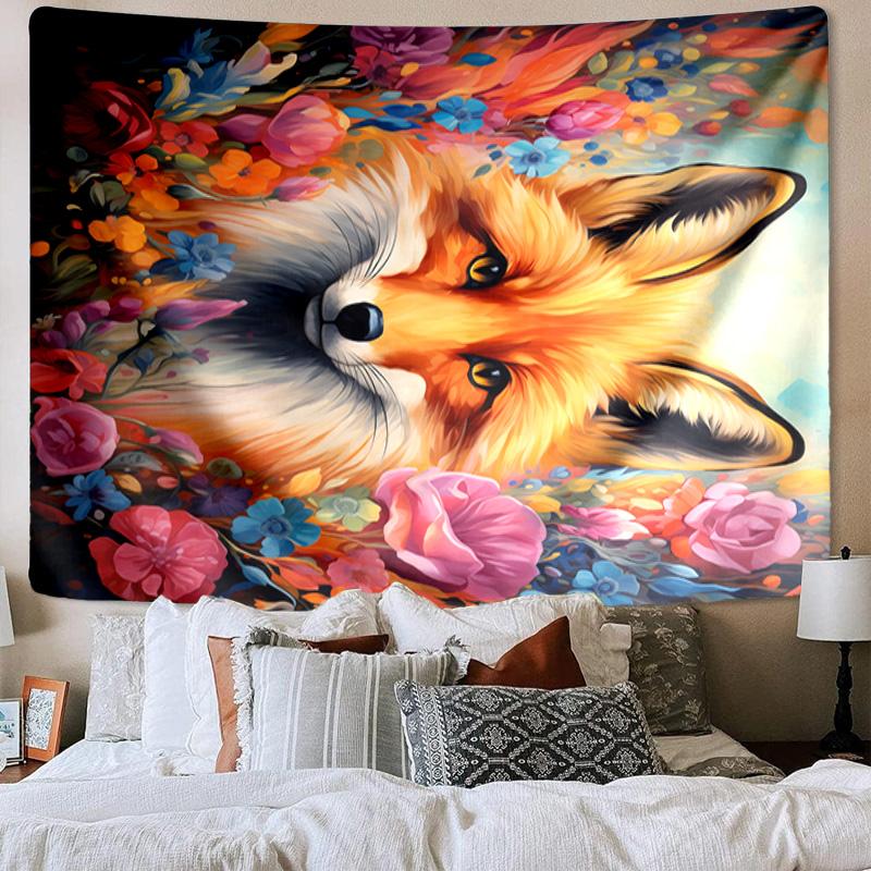 Autumn Fox Portrait Tapestry Room Decoration Wall Hanging for Living Room Bedroom, dormitory, Birthday and Christmas gifts