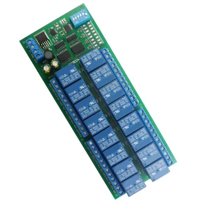 16 Channel Relay Module DC 12V MODBUS RTU RS485 Relay Module Board PLC Controller Serial Port Switch Standby Current 11M