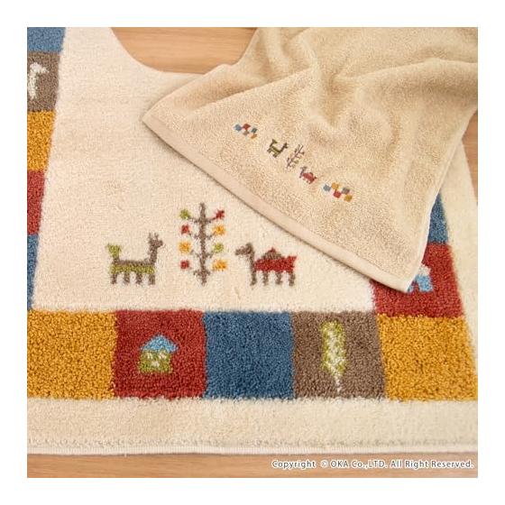 OKA Sierra Towel, Approx. 77cm x 34cm, Beige (Gabbeh, Ethnic, Washable Face Towel)