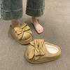 Schleifen Baotou Hausschuhe Winter Neu Runde Spitze Wildleder Plateau Sohle Rutschfest Verschleißfest Warm Baumwollschuhe