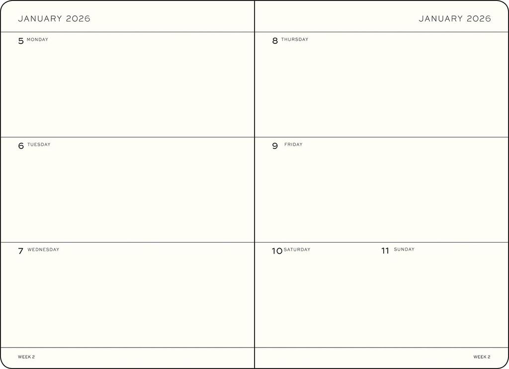 Leuchtturm 2026 January A5 Weekly Officially Imported Planner, Start, Horizontal, Black, 372706,
