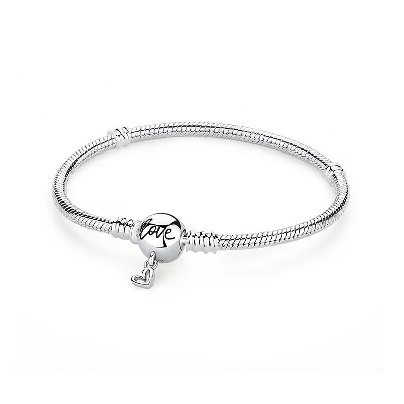 Originale 925 Sterling Sølv Armbånd Armbånd Krystallkule Kjærlighet Hjertelås Perler Charms Moments Armbånd For Kvinner DIY smykker