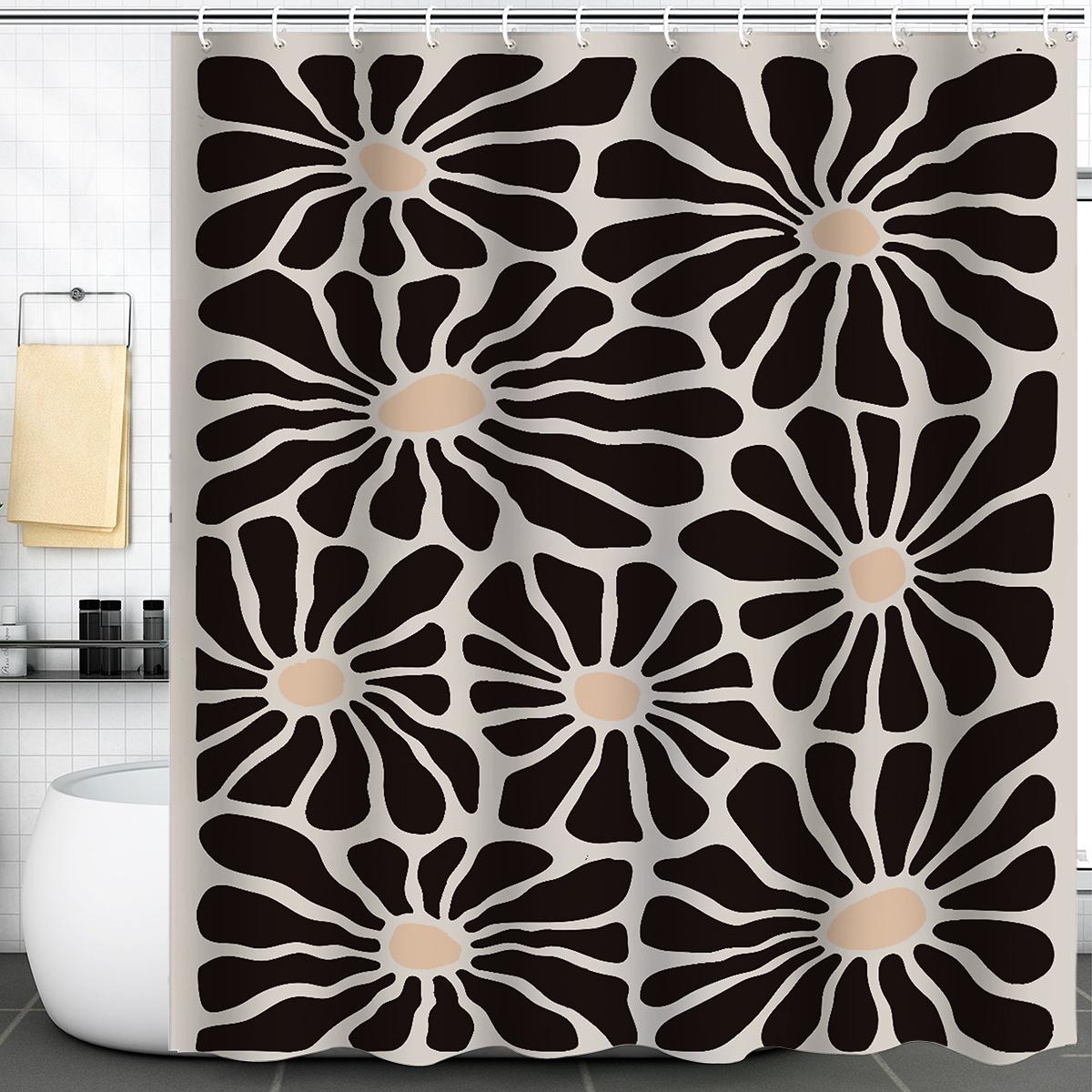 

1pc Abstract Flower Shower Curtain, Vintage Black Matisse Floral, Bohemian Retro Modern Beige, Feminine Aesthetic W90XH180cm
