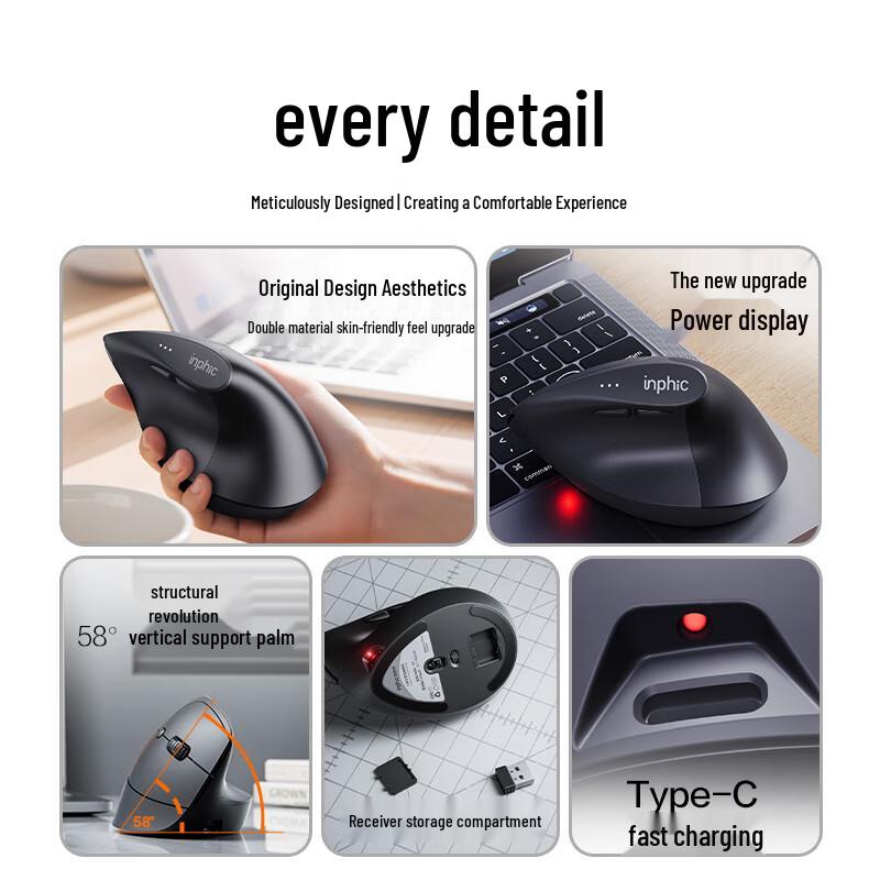 INPHIC X9 Pro Wireless Ergonomic Vertical Mouse