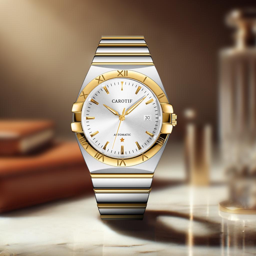 A Men's Diamond Bar Luminous Calendar Design and Cool Business Style Fully Automatic Mechanical Watch