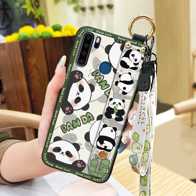 Panda Wristband Phone Case For Blackview A80 Pro Cute Anti-dust Anti-knock Wrist Strap Shockproof Cartoon Durable Ring