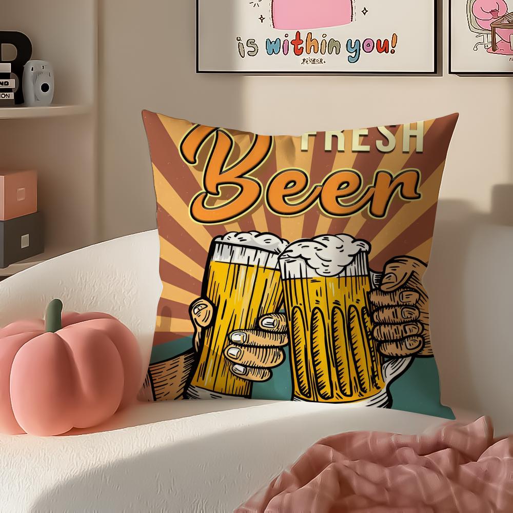 Rustikal Gemütlich Kunst Bier Wein Retro Stil Kissenbezug Kissenhülle Kurzer Plüsch Verdeckter Reißverschluss Zimmer Sofa Kissenbezug