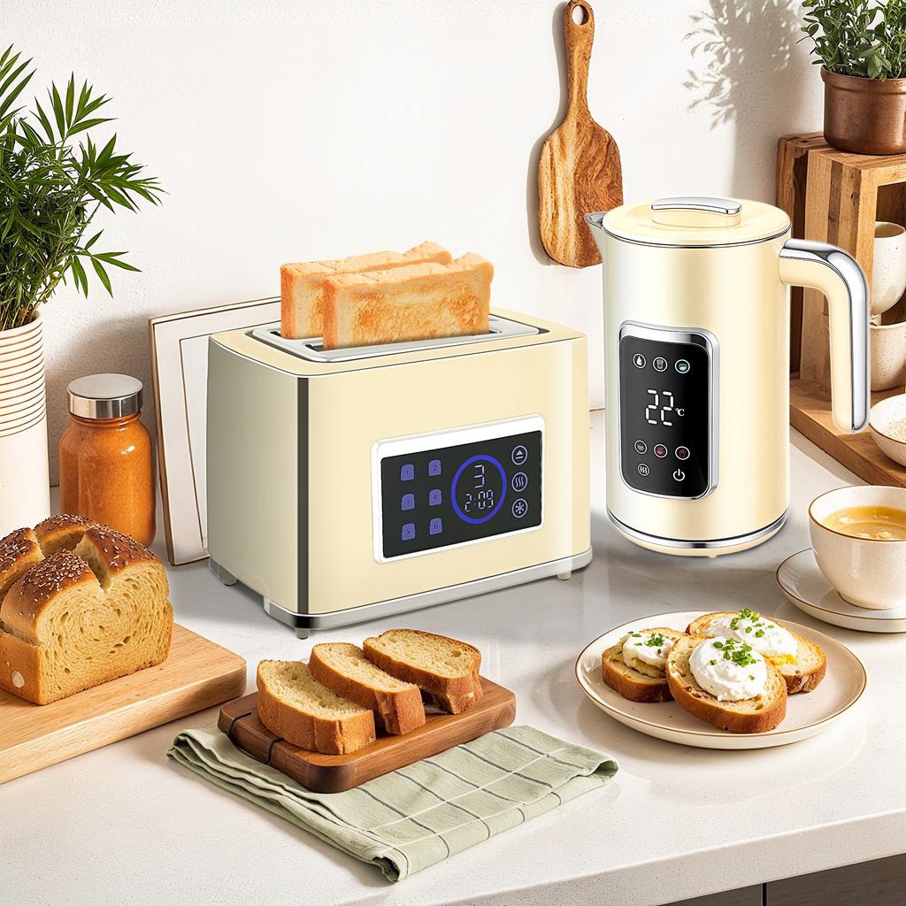 Touch Screen Kettle and Toaster Set - Cream