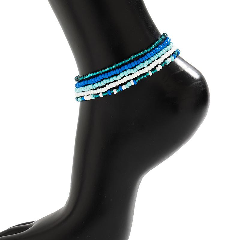 5 Stück/Set Boho Fußkettchen Mehrschichtig Bunt Perlenkette Knöchel Sommer Armband Charme Sandalen Barfuß Strand Fuß Braut Schmuck A65