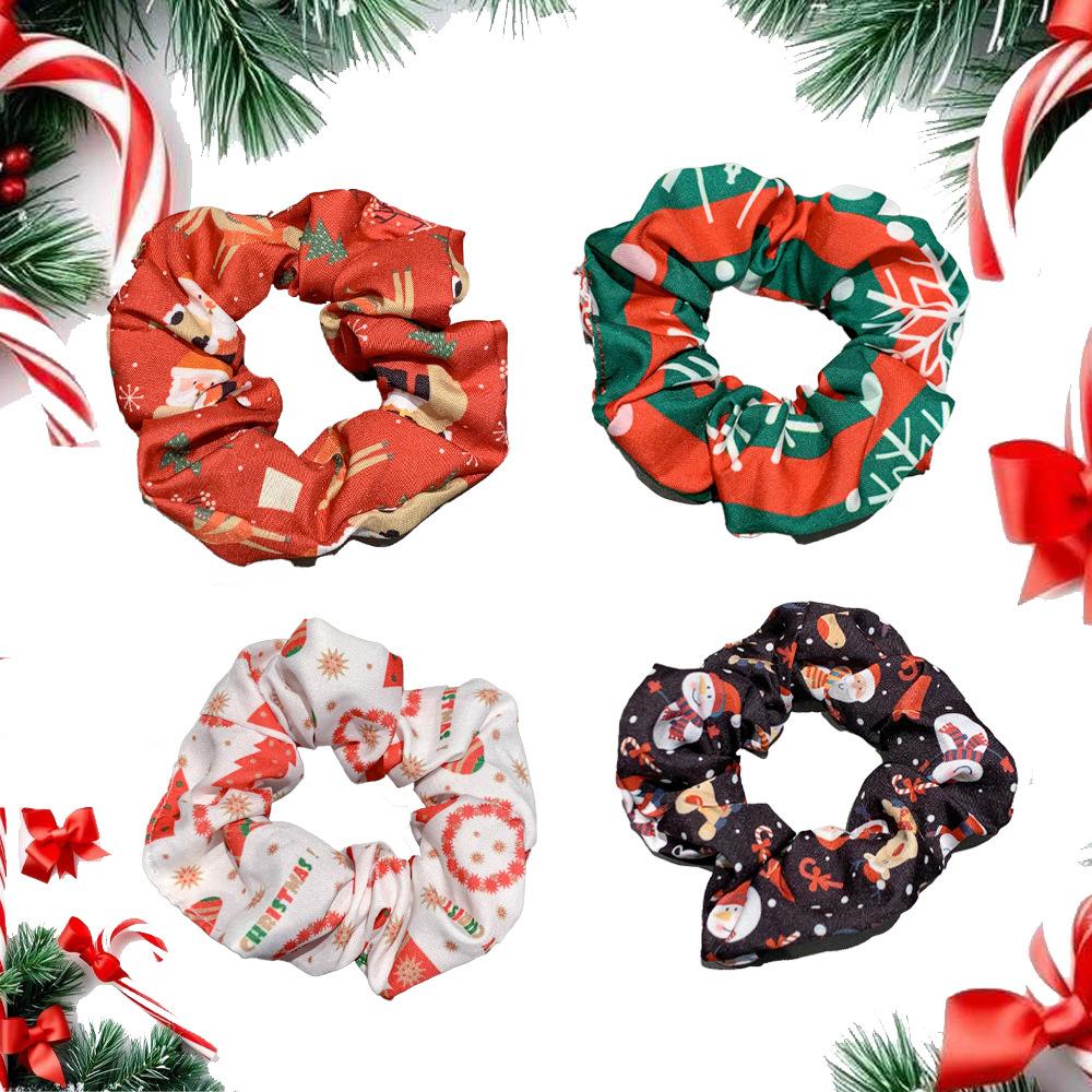 4pcs Set Fashionable Minimalist Girls' Christmas Hair Ties,High-Elasticity Non-Damaging Hair Bands with Christmas Element Prints