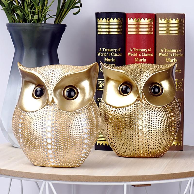 Dots Owl Statue Decorative Figurine Ornament for Home Office Resins Crafts Animal Sculpture for Book Shelf and TV Stand