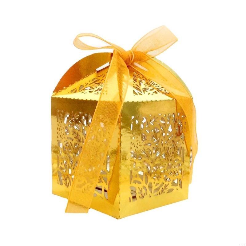 

50pcs Packaging Candies Box Gift Candy Boxes Treat Boxes Hollow Out Candy Box for Sweets Wedding Baptism Valentines Day X3UC золотой