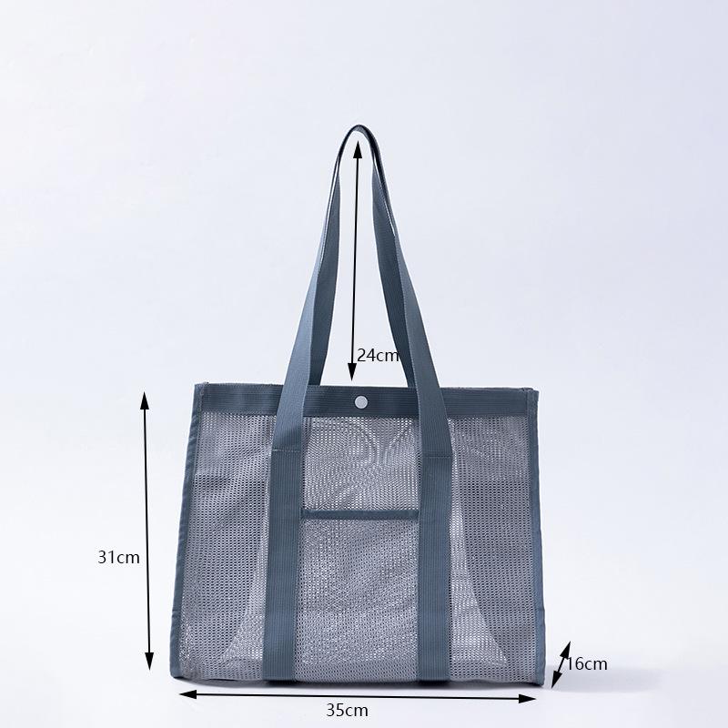 Korean Style Mesh Beach & Gym Bag - Casual, Hollow Design, Travel & Toiletry Storage