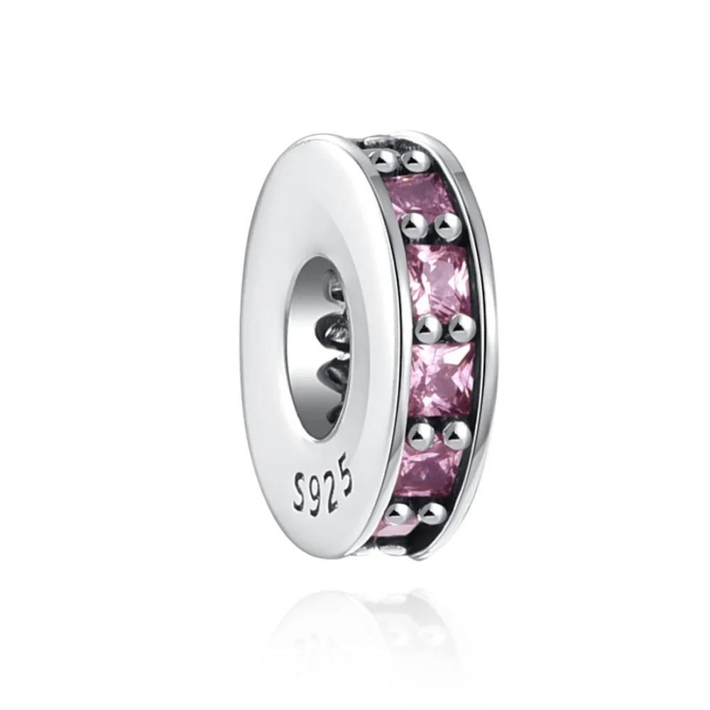 New Shining Zircon Love Heart Spacer Bead 925Silver Pendant for DIY Bracelet Flower Charm Women Jewelry Making