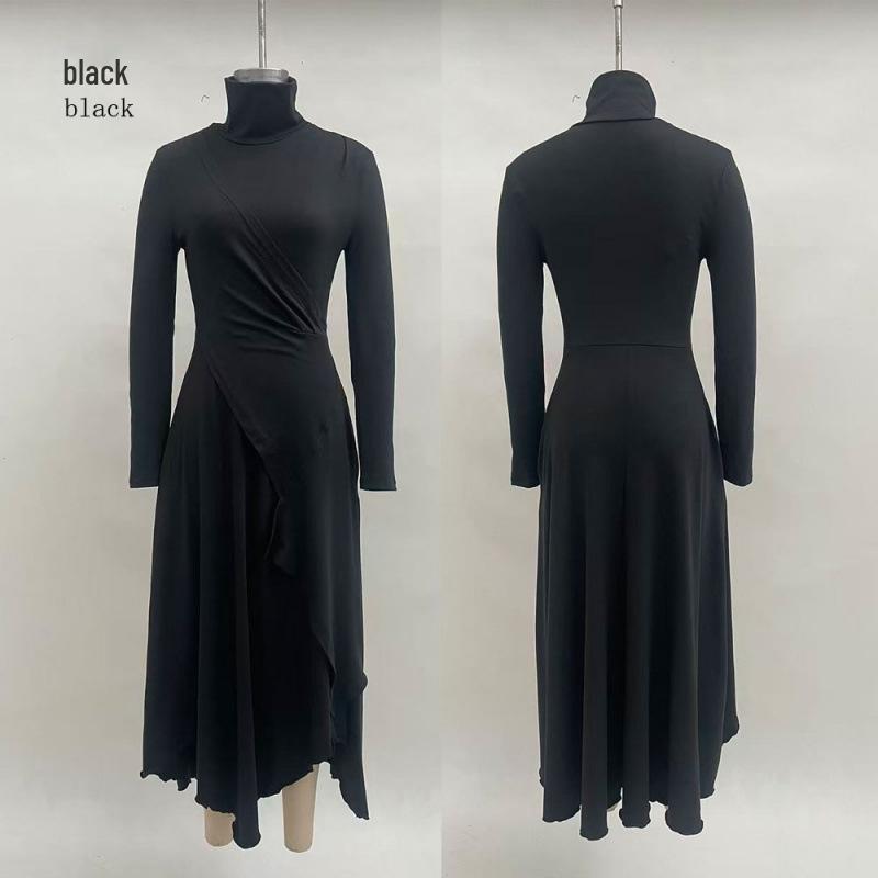 European Style Autumn/Winter 2025 Women's Solid Color Long Sleeve High Neck Irregular Dress