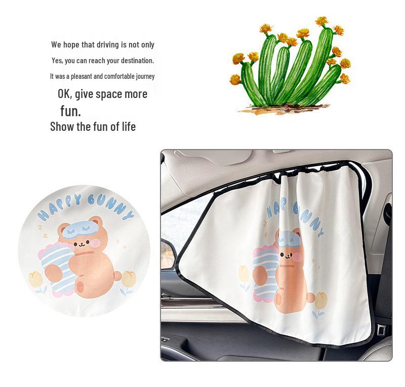 Cute Cartoon Car Sunshade - Heat Insulating Window Curtains for Summer