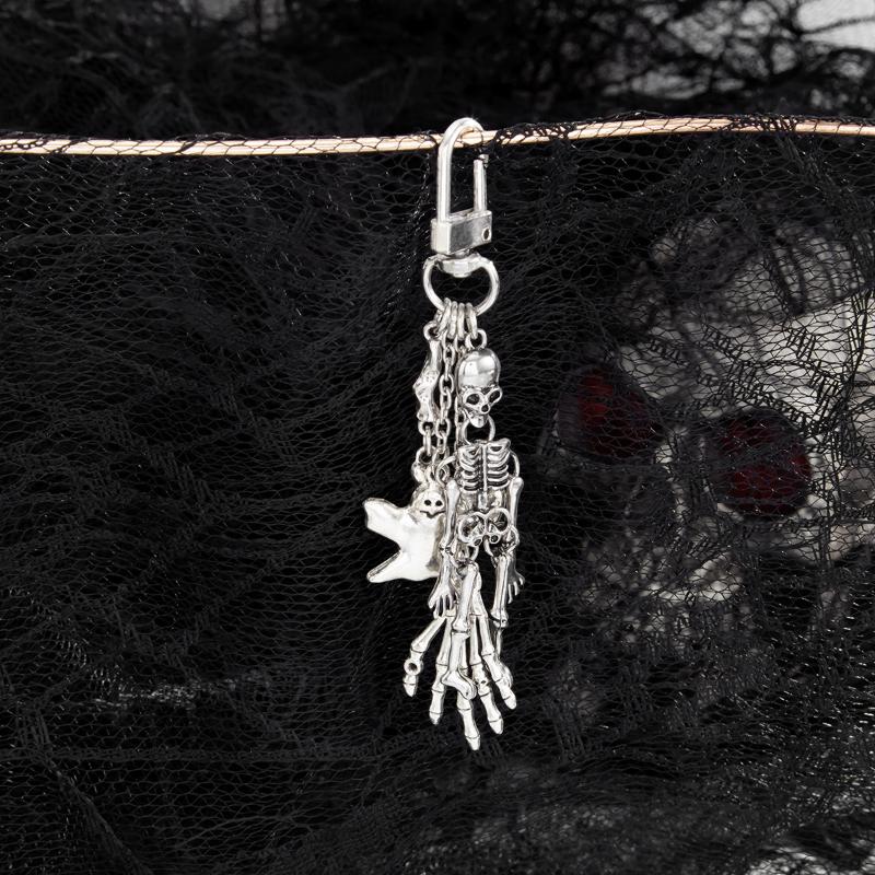 Gothic Skeleton Ghost Keychain Halloween Metal Skeleton Pendant Car Keyring Bag Hanging Decoration Pants Ornament Gifts