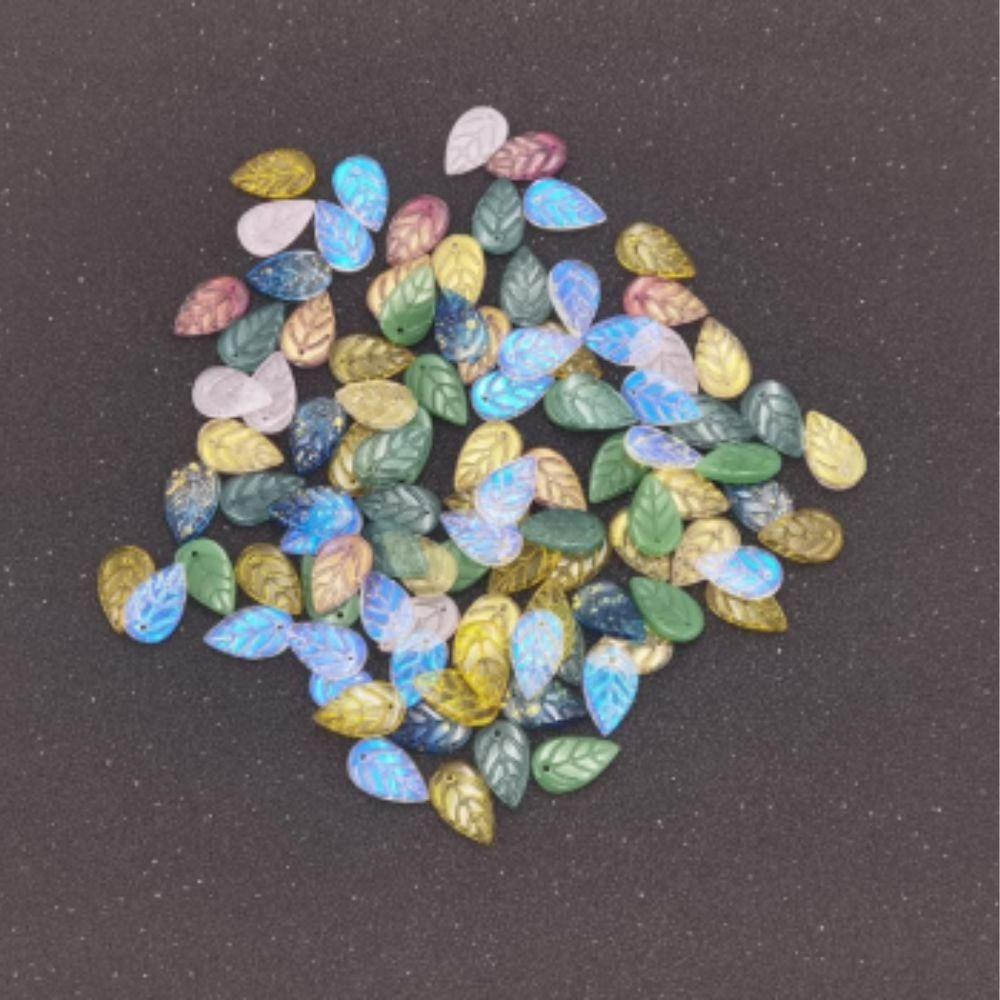 100pcs Glass Material Spacer Beads 18x11mm Size Leaf Beads  DIY Craft Making