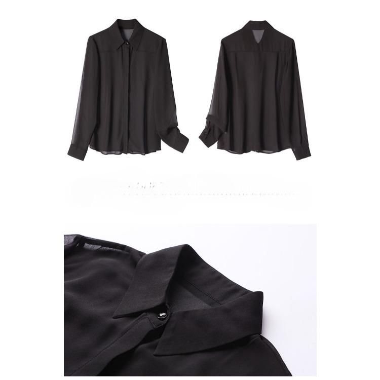 Letní móda Černá šifonová košile Dámská Dlouhý rukáv Průsvitná síťovina Ochrana před sluncem Sexy top