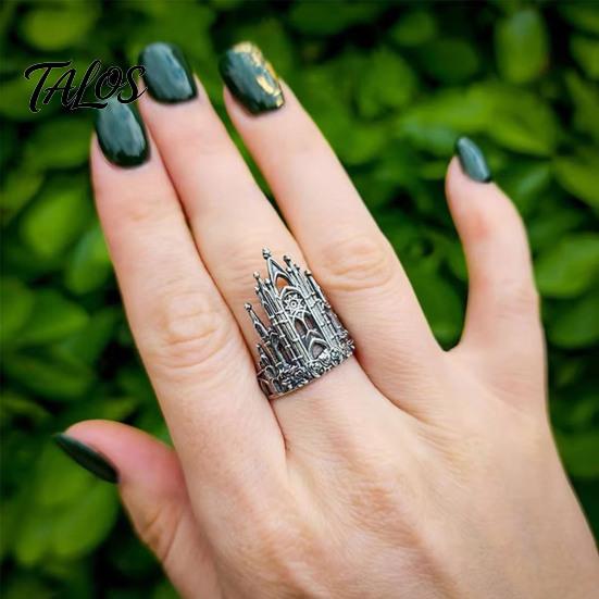 Gothic Castle Ring Retro Hollow for Men Women, Church Statement Punk Style Alloy Ring, Non Tarnish Carving Open Hypoallergenic Finger Jewelry