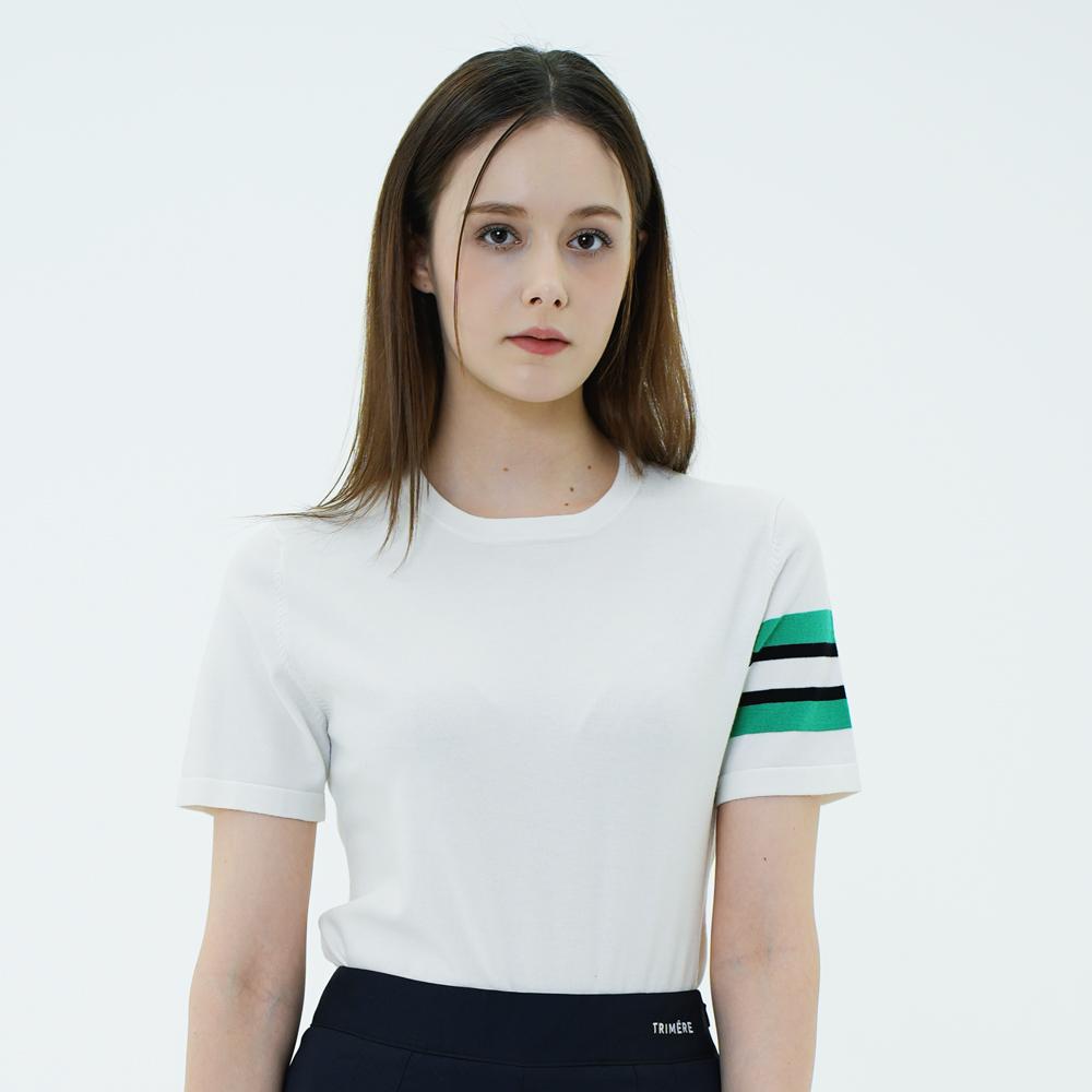 Trimer Signature Line Short Sleeve Round Knit Woman Ivory M(95)