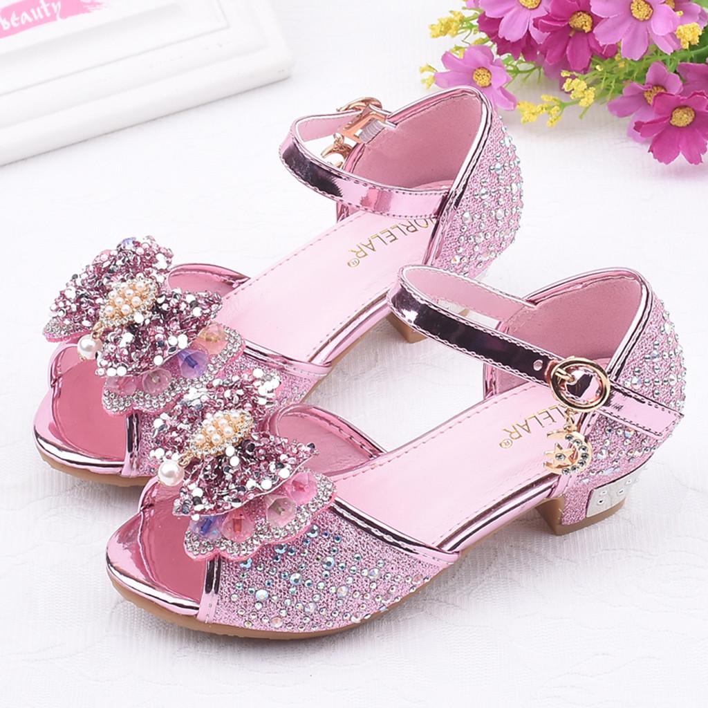 Småbarn Barn Jenter Perle Sommerfuglknute Crystal Single Princess Shoes Sandaler