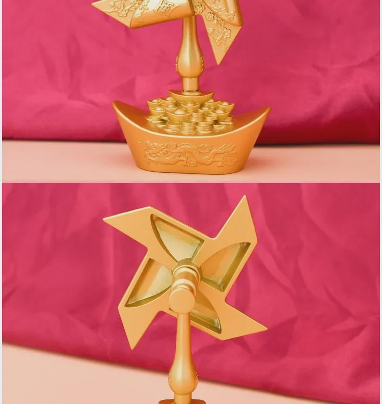 Fortune-Enhancing Yuanbao Windmill: Rotating Metal Feng Shui Desktop Ornament