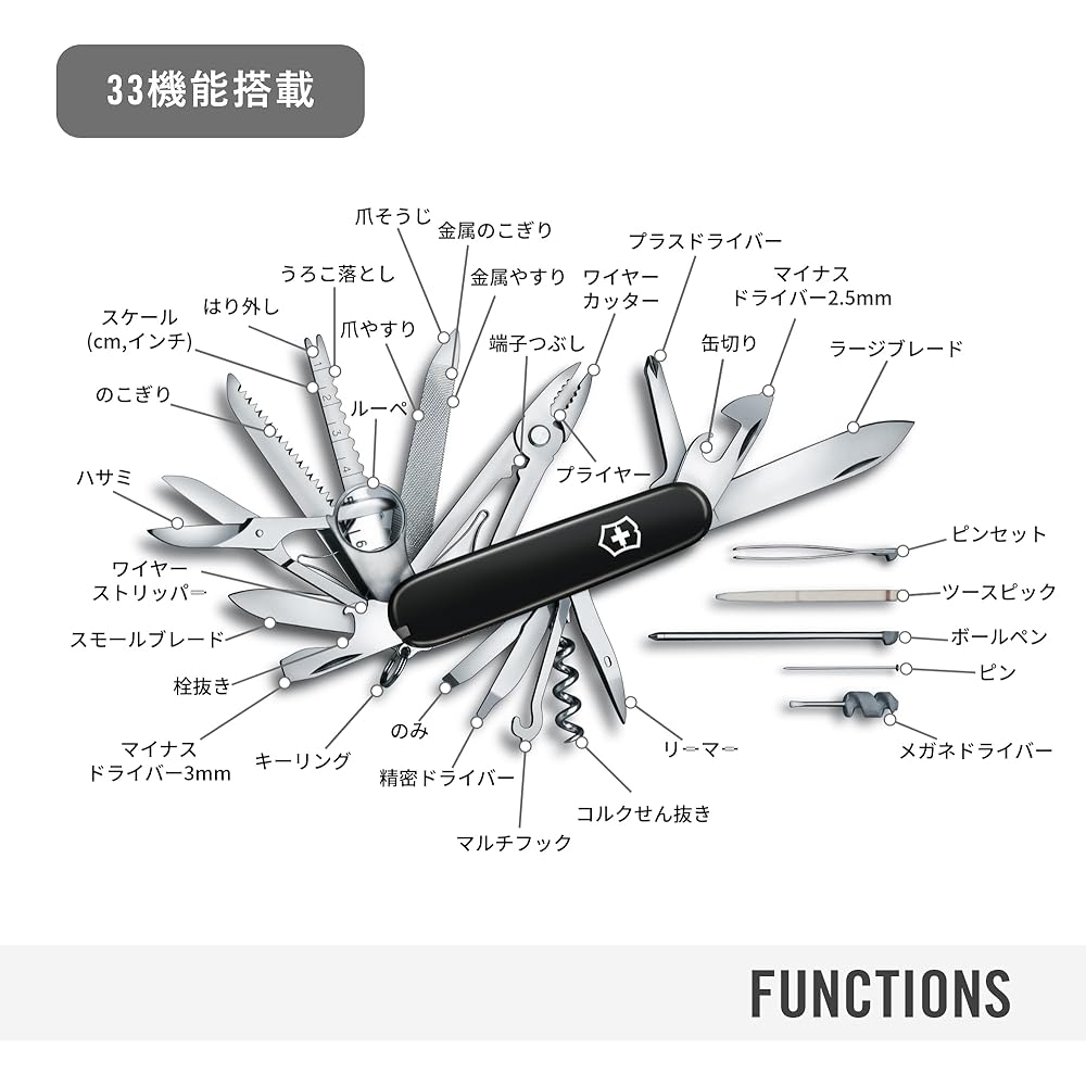 Victorinox SwissChamp Black Multi-Tool with 33 Functions, Pliers, Scissors, and Magnifier Camping Gear