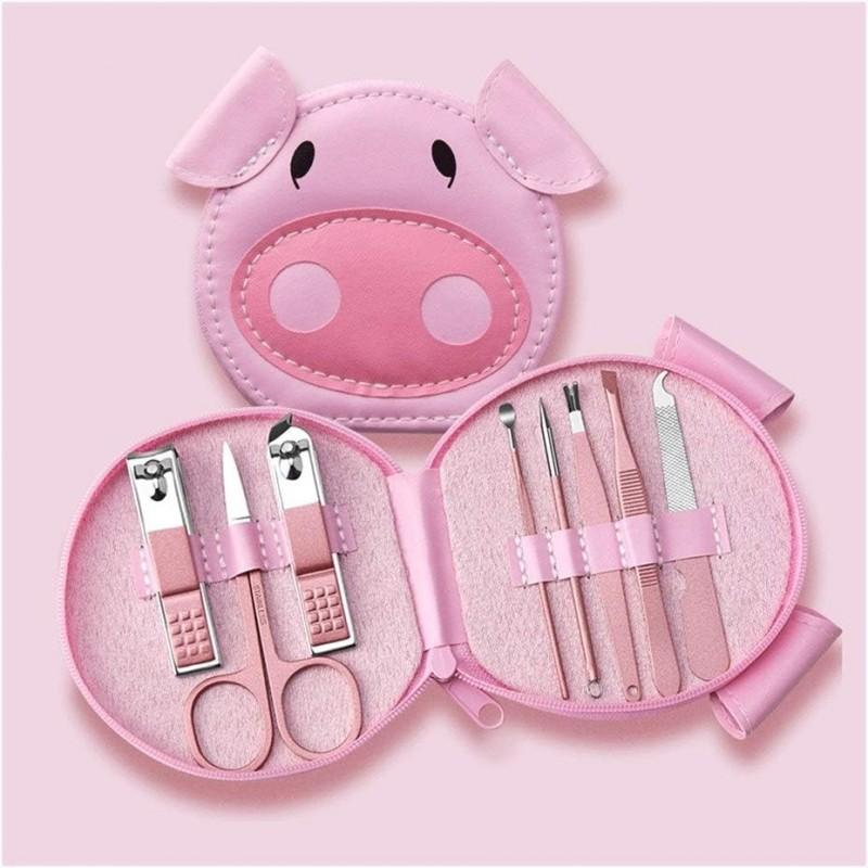 Zestaw Akcesoriów Do Manicure W Etui Różowa Świnka 7W1 Ak07