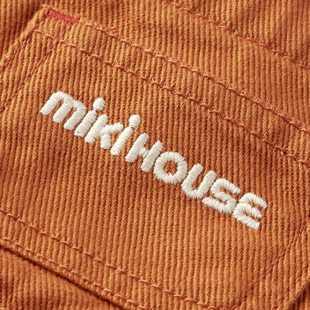 MIKI HOUSE Denim Jumper Skirt with for and Kids Logo, 10-1821-575, 90cm, Brown, Girls, Baby,