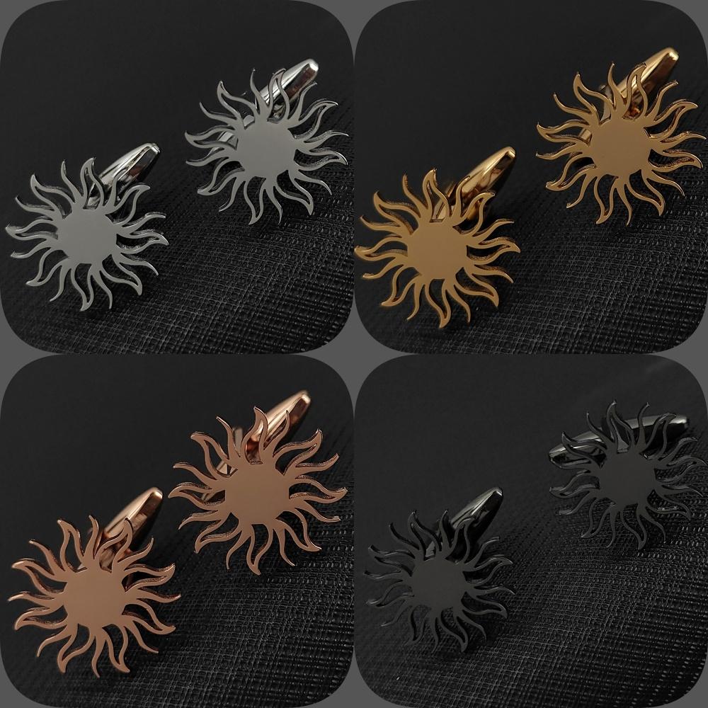 Men's Cufflinks Gold Color Sunflower Shirt Cuff Link Buttons Fashion Stainless Steel Jewelry Accessories Groomsman Wedding Gifts